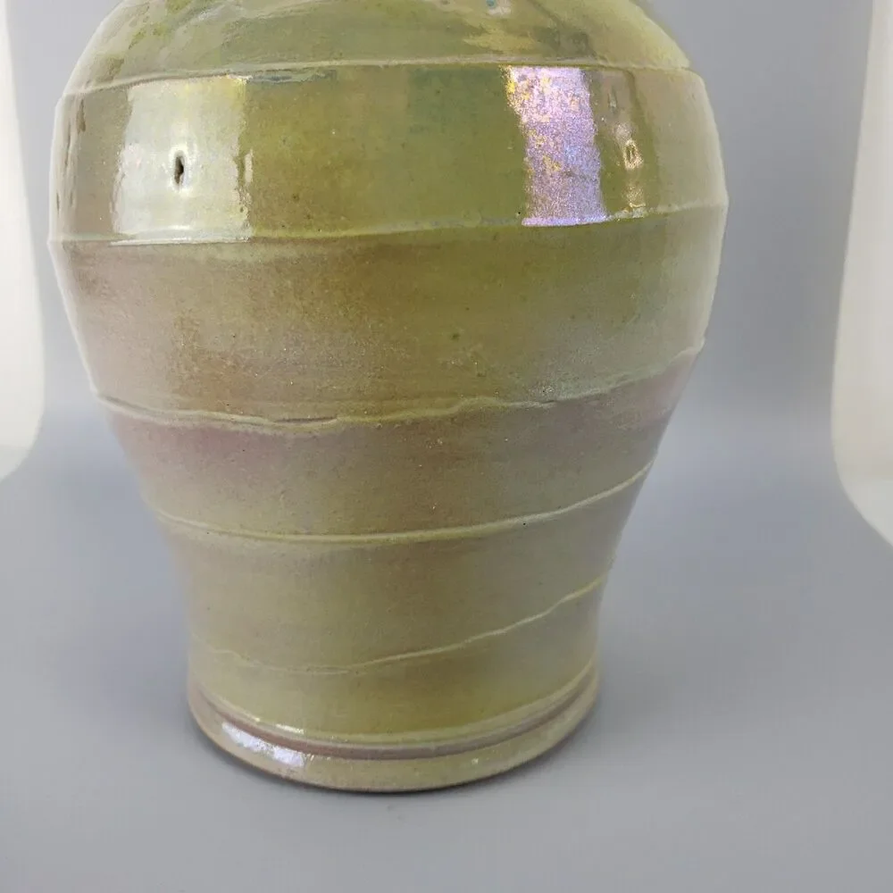 Studio Art Pottery Ginger Jar Lidded Iridescent Glaze Canister Swirl Signed 1991